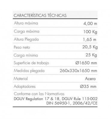 Elevador telescópico manual a 4.000 mm