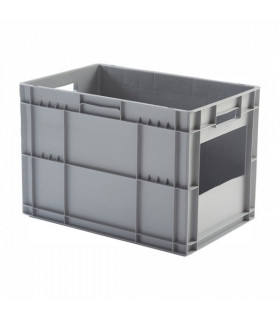 Caja de plástico apilable con ventana Norma Europa 600x400x410h. Pack de 10 unidades