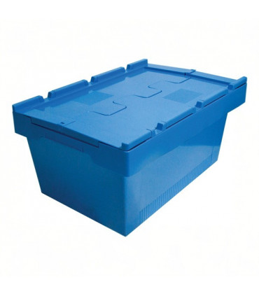 Caja de plástico apilable y encajable Norma Europa con tapa integrada 600x400x240h. Pack de 10 unidades