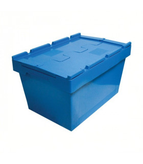 Caja de plástico apilable y encajable Norma Europa con tapa integrada 400x600x343h