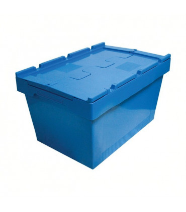 Caja de plástico apilable y encajable Norma Europa con tapa integrada 400x600x343h. Pack de 10 unidades