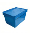 Caja de plástico apilable y encajable Norma Europa con tapa integrada 400x600x343h. Pack de 10 unidades