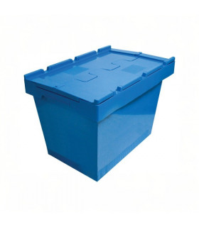 Caja de plástico apilable y encajable Norma Europa con tapa integrada 400x600x442h