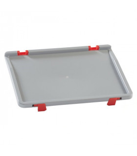 Tapa de plástico con 2 clips de cierre y 2 bisagras para cajas 400x300 | Dim.: 400x300x25h mm.