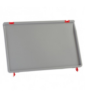 Tapa de plástico con 2 clips de cierre y 2 bisagras para cajas 600x400|Dim.: 600x400x25h mm.