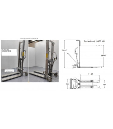 Apilador manual 1.000 Kg y elevación 1.600 mm. INOXIDABLE