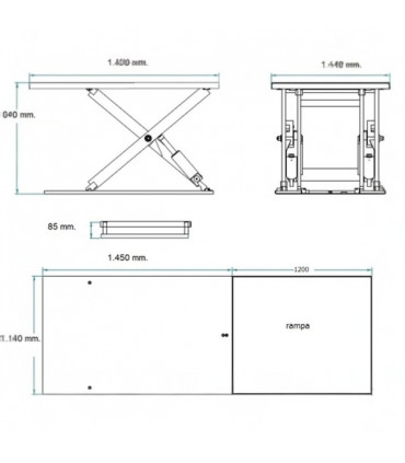 Mesa elevadora eléctrica extraplana 1.000 kg