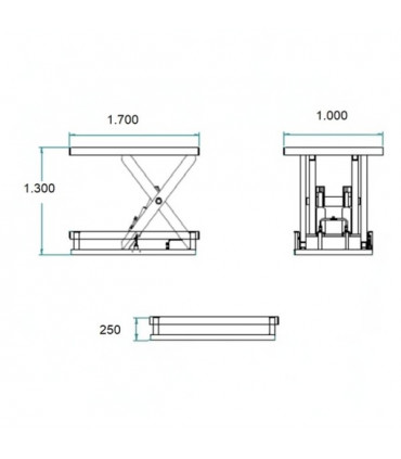 Mesa elevadora eléctrica 2.000 kg. plataforma 1700 x 1000