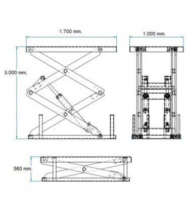 Mesa elevadora eléctrica 2.000 kg. plataforma 1700 x 1000